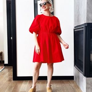 MADEWELL Red Bubble Sleeve Mini Smock Dress - 10